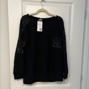 7th Ray Black Sweater with Sequin Accents